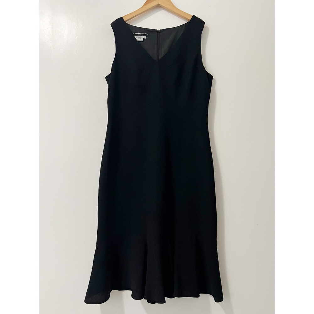 Donna Morgan Womens Black V-Neck Sleeveless‎ Flounce Hem Midi Dress Size 8 LBD